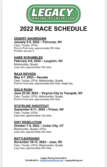 2022 Legacy Racing Association Schedule | race-deZert